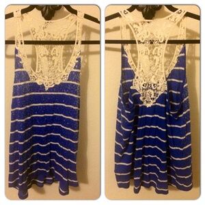 Express Royal Blue and White Lace Accent Tank Top